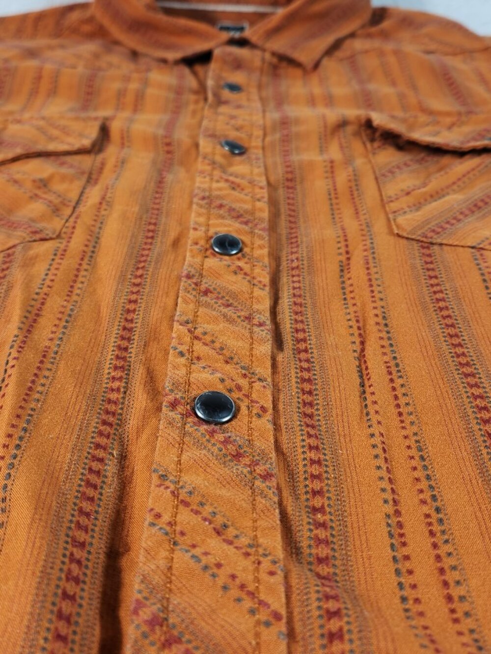 REI Mens XL Cotton Short Sleeve Black Pearl Snap Western Orange Pockets FastShip - Picture 3 of 11